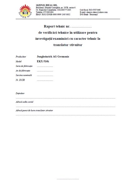 Raport tehnic translator stivuitor Jungheinrich EKX 516k