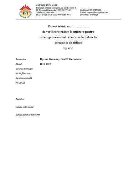Raport tehnic cric Hycom HTJ 10/2
