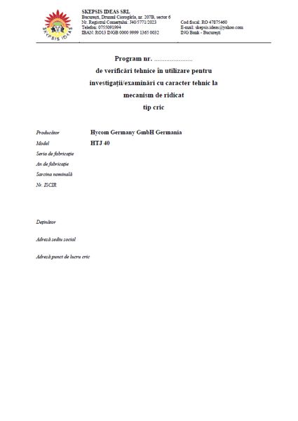 Program verificări cric Hycom HTJ 40
